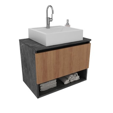 MUEBLE BAÑO AEREO CON 1 PUERTA MARMOL LUNAR/ALMENDRA - 1
