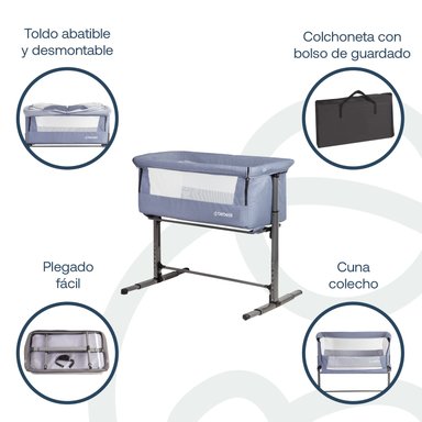 CUNA COLECHO BEBESIT ACERO AZUL CON MOSQUITERO MYSIDE LX - 4