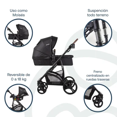 COCHE CUNA BEBESIT TRAVEL SYSTEM QUEST LX NEGRO - 4