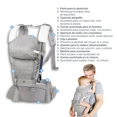 PORTABEBÉS BEBESIT ARNÉS CON ASIENTO CUIDADOS CADERA HIP SEAT GRIS - 8