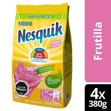 SABORIZANTE PARA LECHE NESQUIK OPTISTAR FRUTILLA 380G X4 BOLSAS - 1