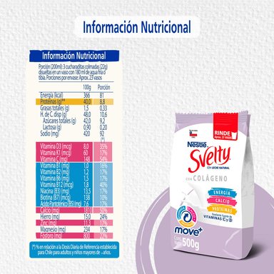 LECHE EN POLVO DESCREMADA NESTLÉ 500 GR 2 UN BOLSA SVELTY MOVE+ COLÁGENO SIN LACTOSA - 2