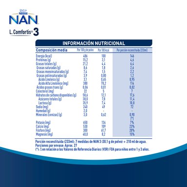 LECHE NAN 3 L COMFORTIS TARRO 800G FÓRMULA INFANTIL - 3
