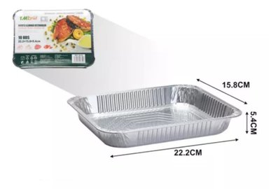PACK DE 10 BANDEJAS DE ALUMINIO RECTANGULAR 22,2 CM X 15,8 CM - 1