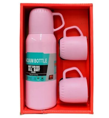 SER TERMO DE ACERO INOXIDABLE 500ML + 3 TAZAS - ROSA - 1