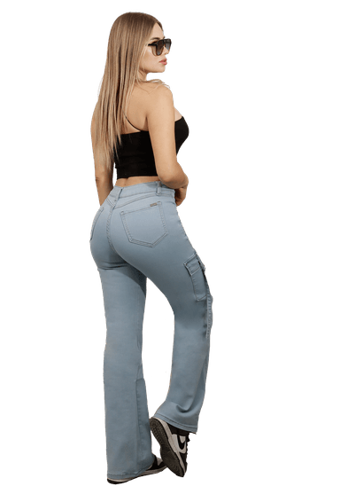 JEAN LARGO ALGODÓN FLARE MUJER DIRTY JEANS CELESTE JE3278C2B - 2