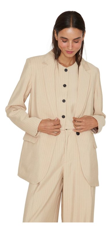 BLAZER MUJER JACINTA TIENDA CRUDO OXFORD RAYAS - 1