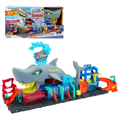 HOT WHEELS CITY PISTA JUGUETE LAVADO DE AUTOS MEGA TIBURON - 1