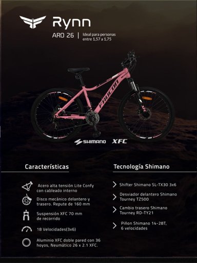 BICICLETA FAUCON RYNN ARO 26 MOUNTAIN BIKE MUJER - 2