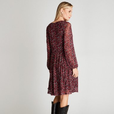 VESTIDO MIDI MUJER CURVI NEGRO MANGA LARGA ESTAMPADO CUELLO V - 2