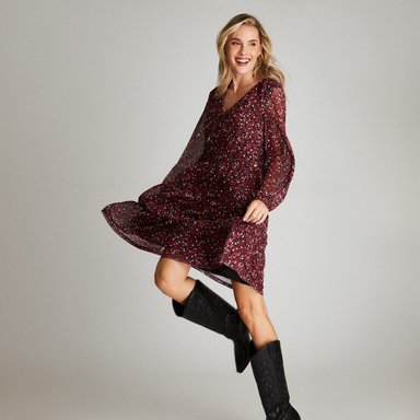 VESTIDO MIDI MUJER CURVI NEGRO MANGA LARGA ESTAMPADO CUELLO V - 5