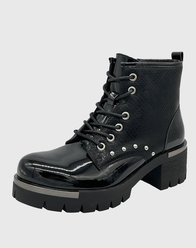 BOTIN CAÑA ALTA, PUNTA REDONDA Y CON CORDONES NEGRO DANICOLLE - 1