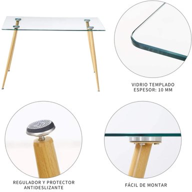 MESA PANDALINO RECTANGULAR VITREO 130X80 VIDRIO TEMPLADO DISEÑO NÓRDICO - 3