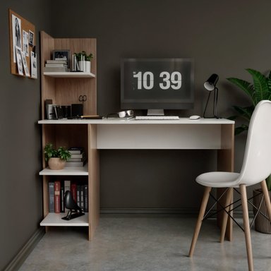 ESCRITORIO CON LIBRERO TOP LIVING MAPLE NÓRDICO ESTANTES - 2