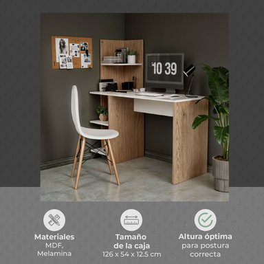 ESCRITORIO CON LIBRERO TOP LIVING MAPLE NÓRDICO ESTANTES - 4