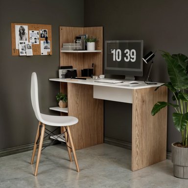 ESCRITORIO CON LIBRERO TOP LIVING MAPLE NÓRDICO ESTANTES - 9
