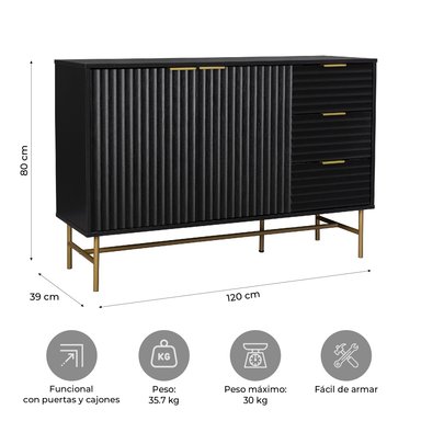 APARADOR BUFFET NEGRO DORADO TOP LIVING BROOKLYN VAJILLERO - 3