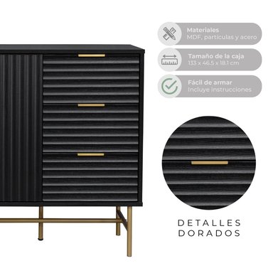 APARADOR BUFFET NEGRO DORADO TOP LIVING BROOKLYN VAJILLERO - 5