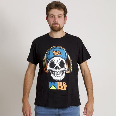 POLERA MANGA CORTA ESTAMPADA NEGRA CALAVERA MUSIC - 1