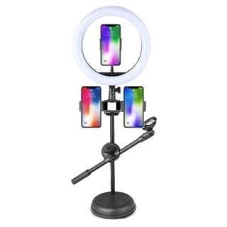 SOPORTE STAND MICRÓFONO ESCRITORIO CELULAR ARO LUZ LED - 1