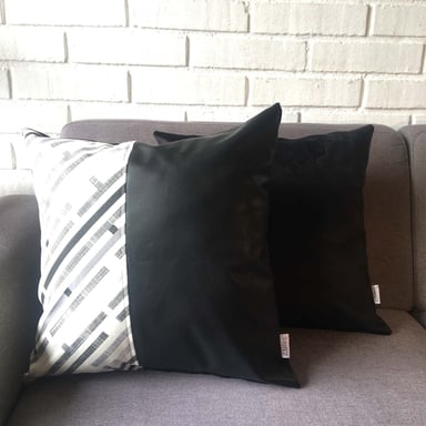 COJÍN ELIZABETH PEPER DECORATIVO ECOCUERO GRIS Y RELLENO 45 X 45 CM NEGRO - 3