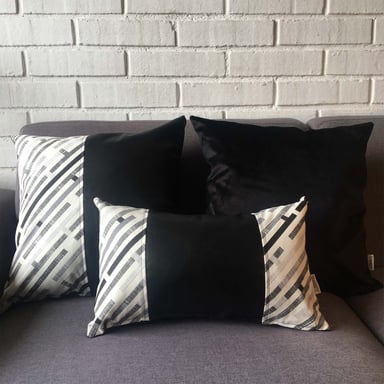 COJÍN ELIZABETH PEPER DECORATIVO ECOCUERO GRIS Y RELLENO 45 X 45 CM NEGRO - 4