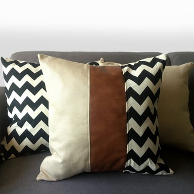 FUNDA COJÍN ELIZABETH PEPER DECORATIVO ECOCUERO ZIGZAG 45 X 45 CM BLANCO NEGRO - 2