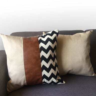 FUNDA COJÍN ELIZABETH PEPER DECORATIVO ECOCUERO ZIGZAG 45 X 45 CM BLANCO NEGRO - 3