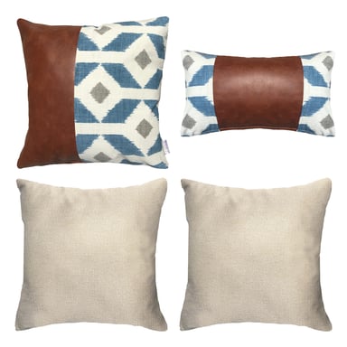 COJÍN ELIZABETH PEPER PACK 4 DECORATIVOS ECOCUERO 45 X 45 CM AZUL - 1