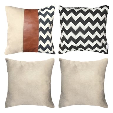 COJÍN ELIZABETH PEPER PACK 4 DECORATIVOS ECOCUERO ZIGZAG 50 X 50 CM NEGRO - 1