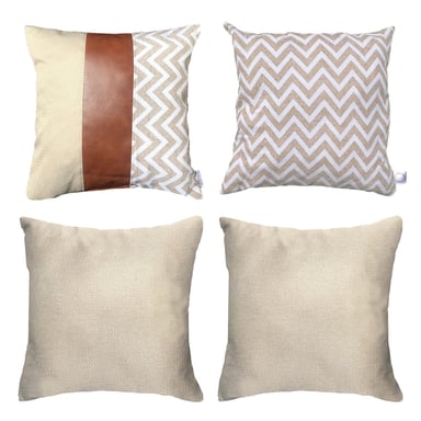 COJÍN ELIZABETH PEPER PACK 4 DECORATIVOS ECOCUERO ZIGZAG 50 X 50 CM CREMA - 1