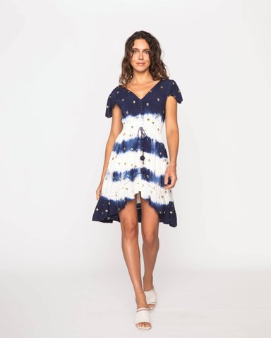 VESTIDO A LA RODILLA ALGODÓN MUJER LE CIVETTE AZUL STELLE - 1