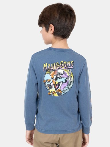 POLERA MANGA LARGA NIÑO MAUI & SONS 5P845-KV25 ML SKATE SHARK AZUL - 2