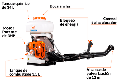 FUMIGADOR VAN BEEK 3VB-14T NEBULIZADOR SOPLADOR CON MOTOR TURBO 3 EN 1 - 2