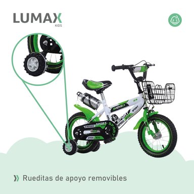 BICICLETA ARO 16 INFANTIL LUMAX VERDE CON RUEDITAS - 6