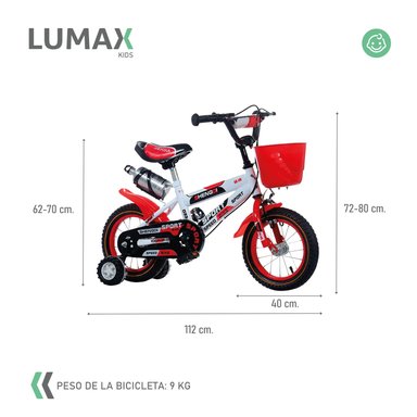 BICICLETA ARO 16 INFANTIL LUMAX ROJO CON RUEDITAS - 4