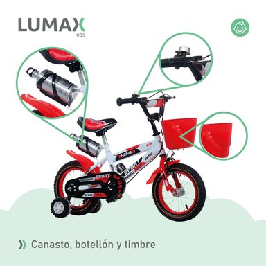BICICLETA ARO 16 INFANTIL LUMAX ROJO CON RUEDITAS - 7