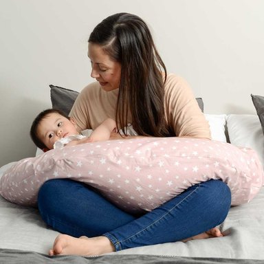 COJÍN AMAMANTAS MULTIFUNCIONAL MATERNAL ALGODÓN ROSA MICROPERLAS - 3