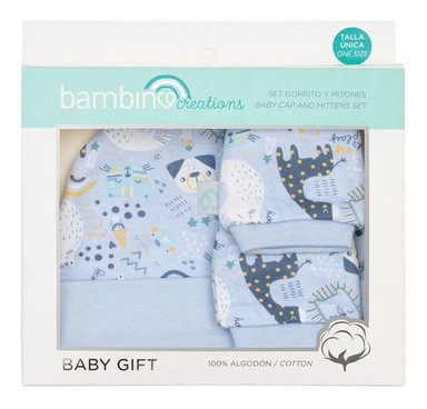SET 2 PIEZAS BABY GIFT GORRITO Y MITONES BAMBINO CELESTE - 2