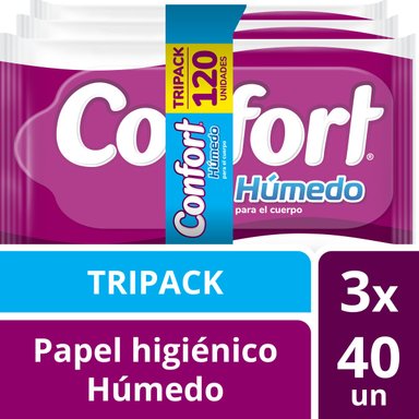 PAPEL HIGIENICO HÚMEDO CONFORT TRIPACK X 40UN - 1