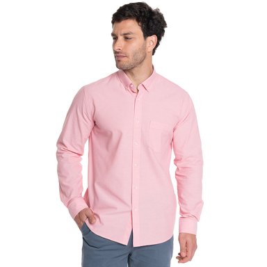 CAMISA HOMBRE MANGA LARGA CUELLO SEMI ITALIANO CHAMBRAY | ROSADO - 1