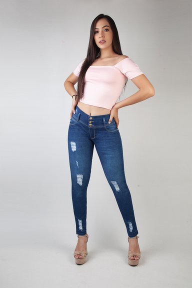 JEANS DAMA AZUL OSCURO LEVANTA COLA - 1