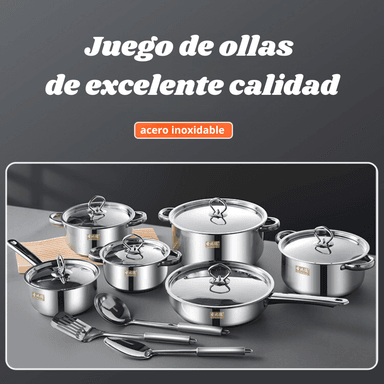 JUEGO DE OLLAS Y SARTENES BATERÍA 15 PIEZAS ACERO INOXIDABLE - 5