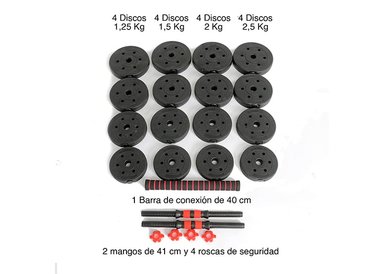 SET DE MANCUERNAS Y BARRA ATLETIS PVC 30 KG 2 EN 1 NEGRO - 3