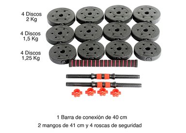 SET DE MANCUERNAS Y BARRA 20 KG 2 EN 1 NEGRO - 3