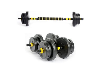 SET BARRA Y MANCUERNAS ATLETIS AJUSTABLE 20 KG AMARILLO - 1