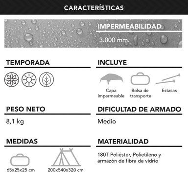 CARPA RUTTA PARA 12 PERSONAS 1633950 CAMPING OUTDOOR GRIS - 8
