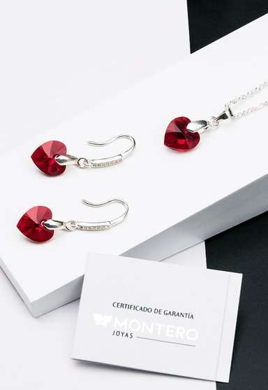 CONJUNTO JOYAS MONTERO PLATA ITALIANA 925 AROS + COLLAR ROMANCE Y CRISTALES GENUINOS SIAM SHIMMER - 2