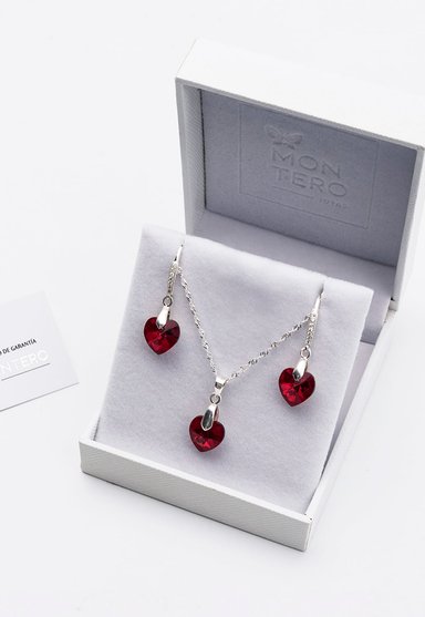 CONJUNTO JOYAS MONTERO PLATA ITALIANA 925 AROS + COLLAR ROMANCE Y CRISTALES GENUINOS SIAM SHIMMER - 3