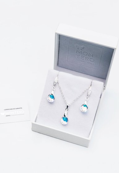CONJUNTO JOYAS MONTERO PLATA ITALIANA 925 MILAN Y CRISTALES GENUINOS AURORA BOREAL - 2